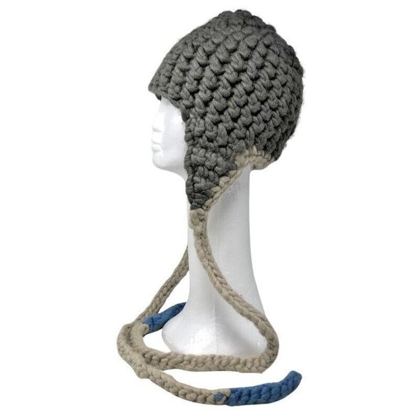 Nirvanna Designs Wool Knit Trapper Hat Handmade Chunky Ear Flaps Fleece Lined - Picture 3 of 9